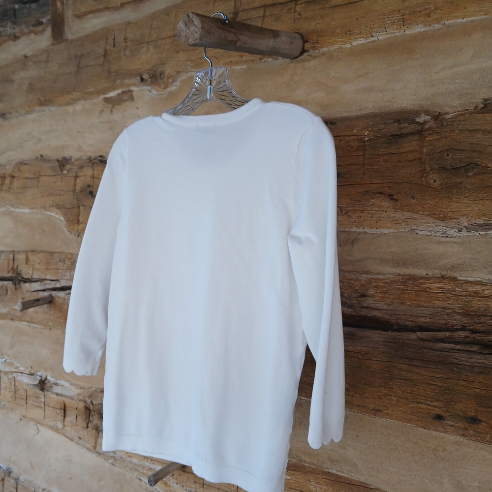 Talbots White Crew Neck Cotton Blend Cardigan SP - Picture 8 of 10